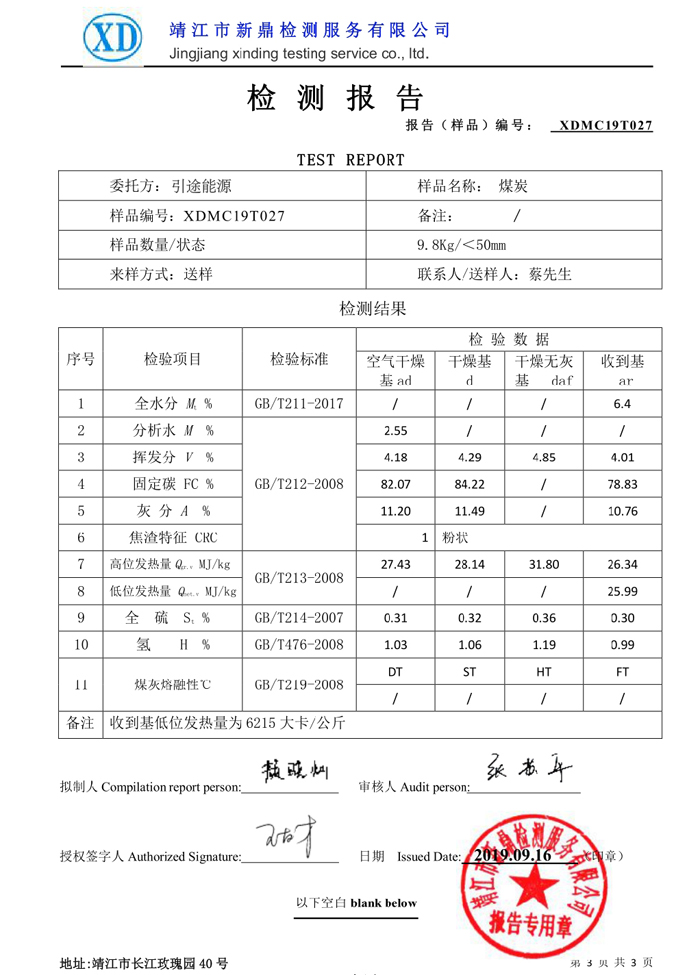 6215卡越南白煤无烟煤化验结果表